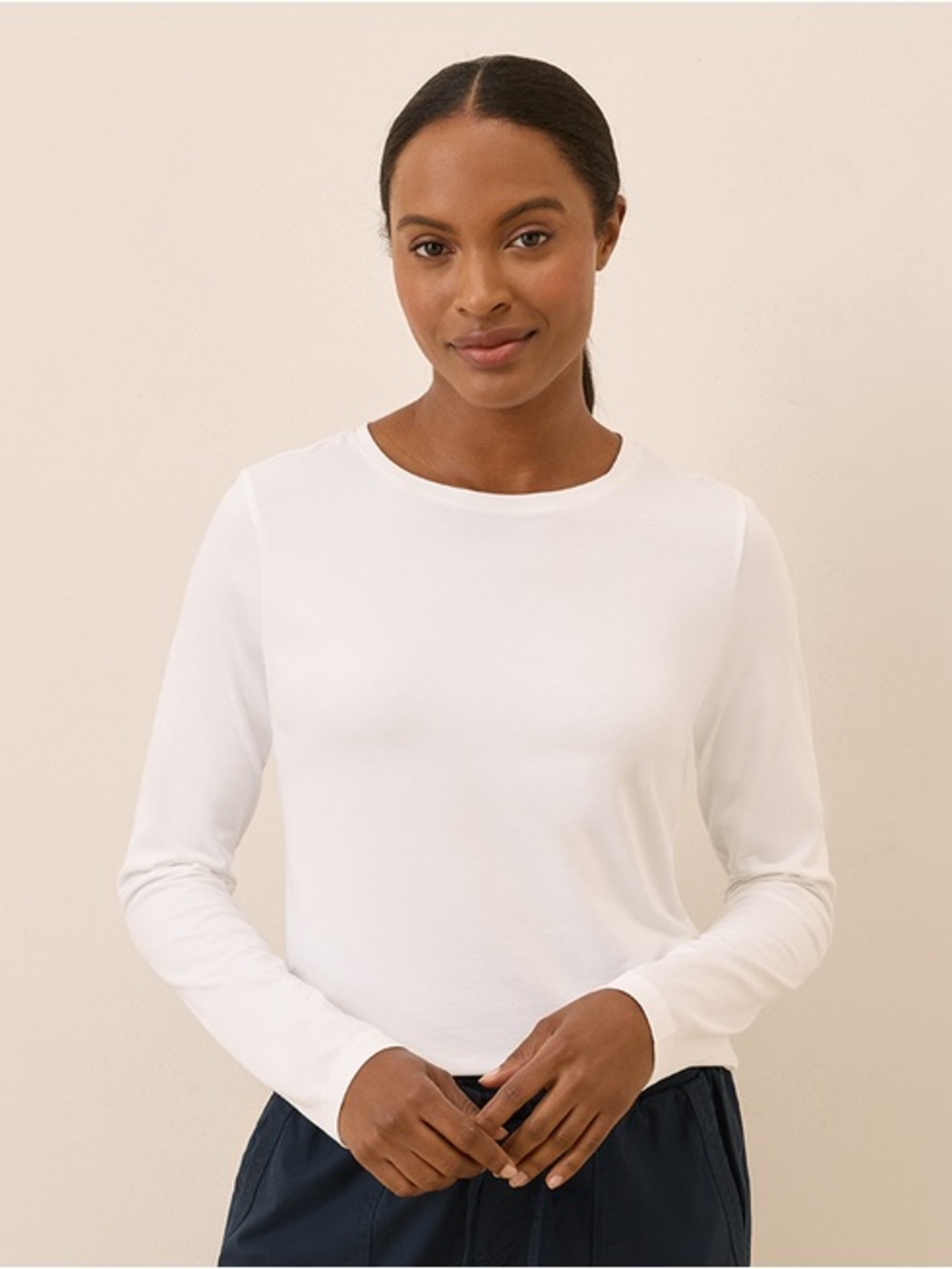 Pact Organic Luxe Stretch Jersey Slim Long Sleeve Tee White size XS